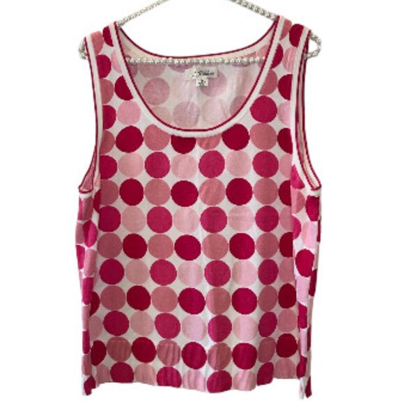 Josephine Tops - Vibrant Pink Polka Dot Tank Top - Josephine - XL EUC